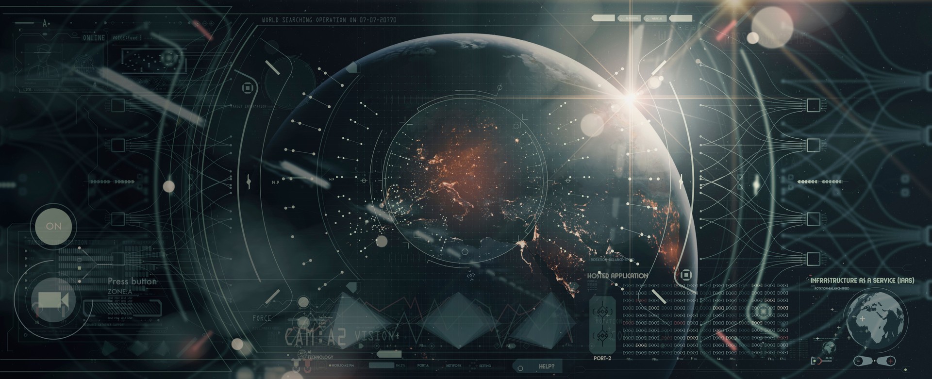 HUD ui futuristic user interface.3d global world map and business data charts. Digital screen of head up display dashboard panel, blue holograms of circular diagram, statistic graphs.